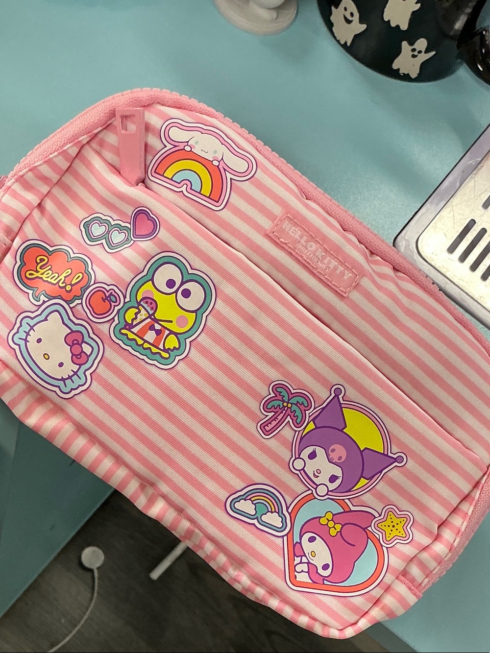 Sanrio Pink Striped Crossbody Bag with Character Patches